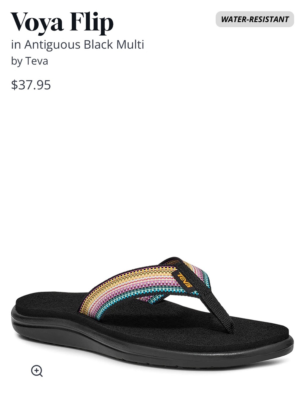 Teva Voya Flip Sandal in Black with Pink, Yellow, Turquoise & Purple Accents
